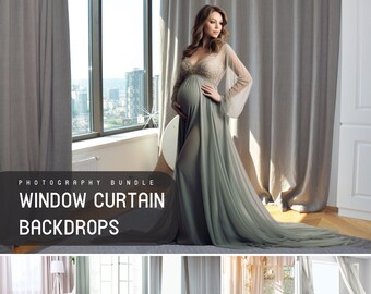 Window Curtains Backdrop, Digital Backdrop, Portrait photo texture, wedding, white curtain background, maternity Backlit Window Pregnant