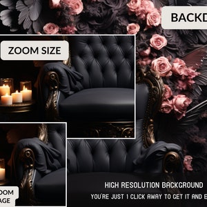 Floral Throne Chair Backdrop, Best for photography, Maternity Backdrop, Wedding Backdrop, Pink Floral Black Wings Throne Chair Backdrop image 2