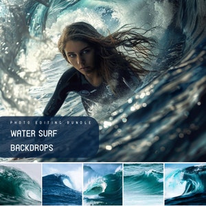 25 Water Surf Backdrops, Sea Wave Textures for Photoshop, Realistic Splatter Effect for Photo Editing, Summer Overlay Pack