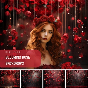 Red Roses Digital Backdrops, Red Roses Garden, Valentines Digital Backdrop Photography Composite, Romantic Outdoor Portrait Photoshoot