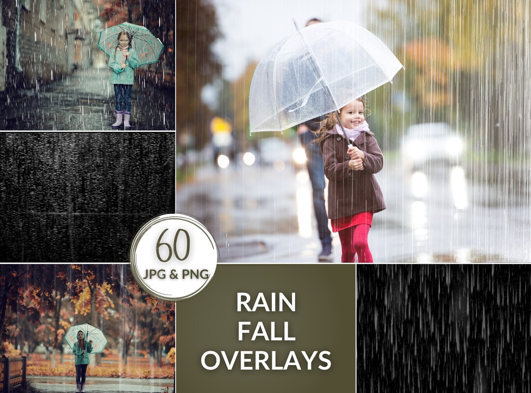 Falling Heavy Rain Overlay, Drizzle Digital Textures for