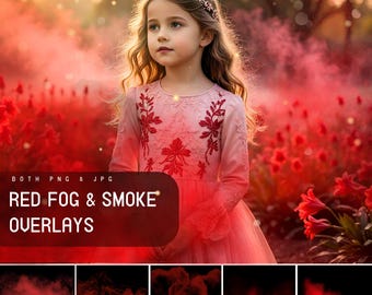 25 Red Fog and Smoke Overlays, Valentine wedding Photoshop, Realistic Foggy Effect for Photo Editing,  Mist Texture for Photoshop