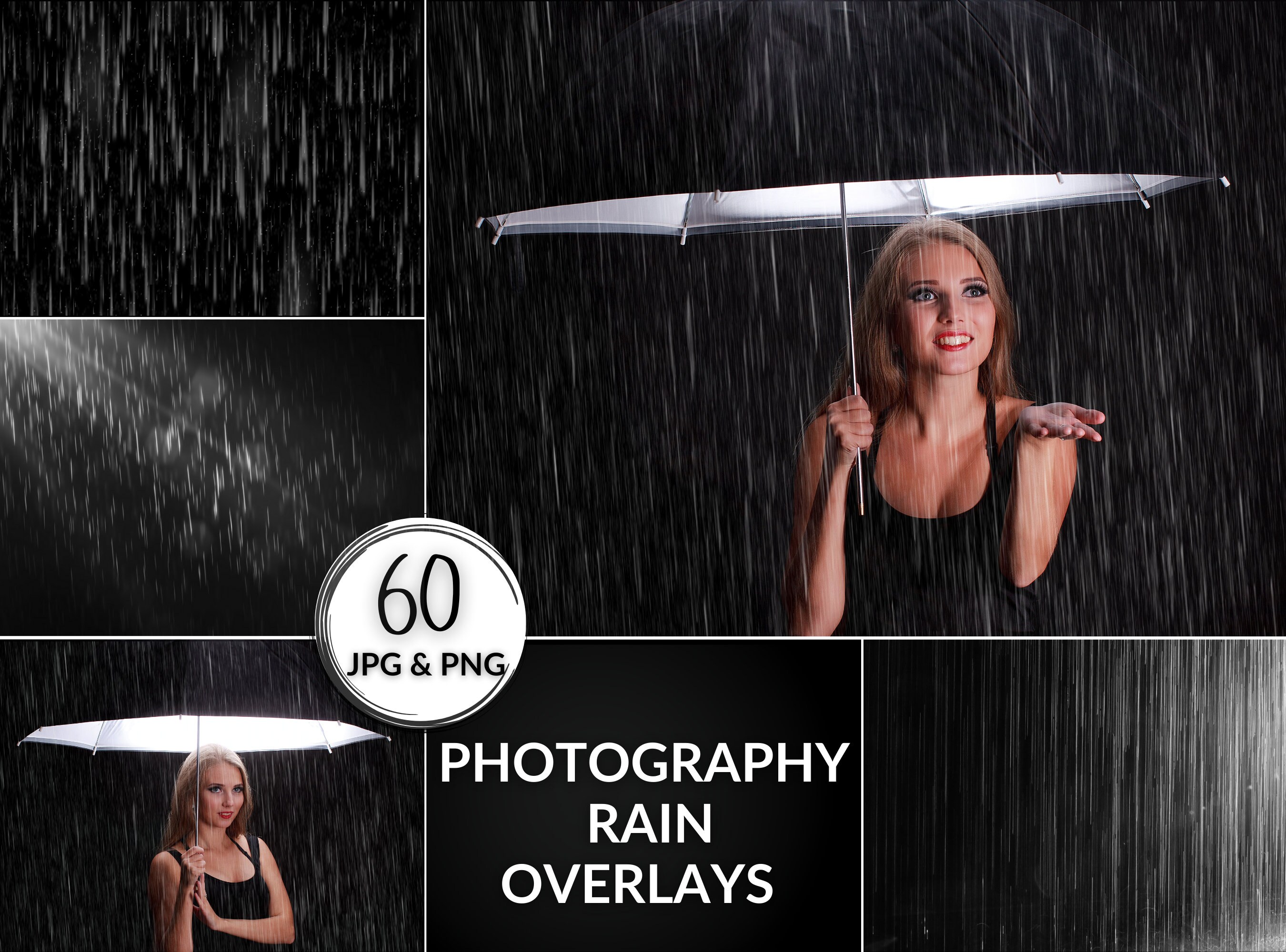 Photography Rain Overlays, Drizzle Digital Textures for Photo