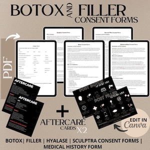 Botox, Filler, Sculptra Medspa Forms Consent & Intake Forms | Editable Canva Template and PDF