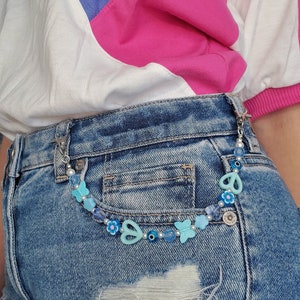 Blue Beaded Charm Chain for Pants Belt Loops