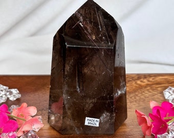 Red Rutile Smokey Quartz Tower/Polished Rutile Smokey Quartz Tower/Rutile Smokey Quartz from Brazil