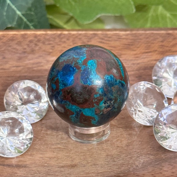 Chrysocolla Sphere/Chrysocolla, Shattuckite, Azurite, Dioptase, Malachite, Cuprite, Hematite, Quartz/Sphere