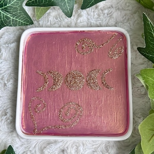 Rosa Mondphase Schale/Glitzer Mondphase Harz Schale/Schmuckschale/Catchall Schale/Wohnkultur/Mondphase/Whimsy Decor