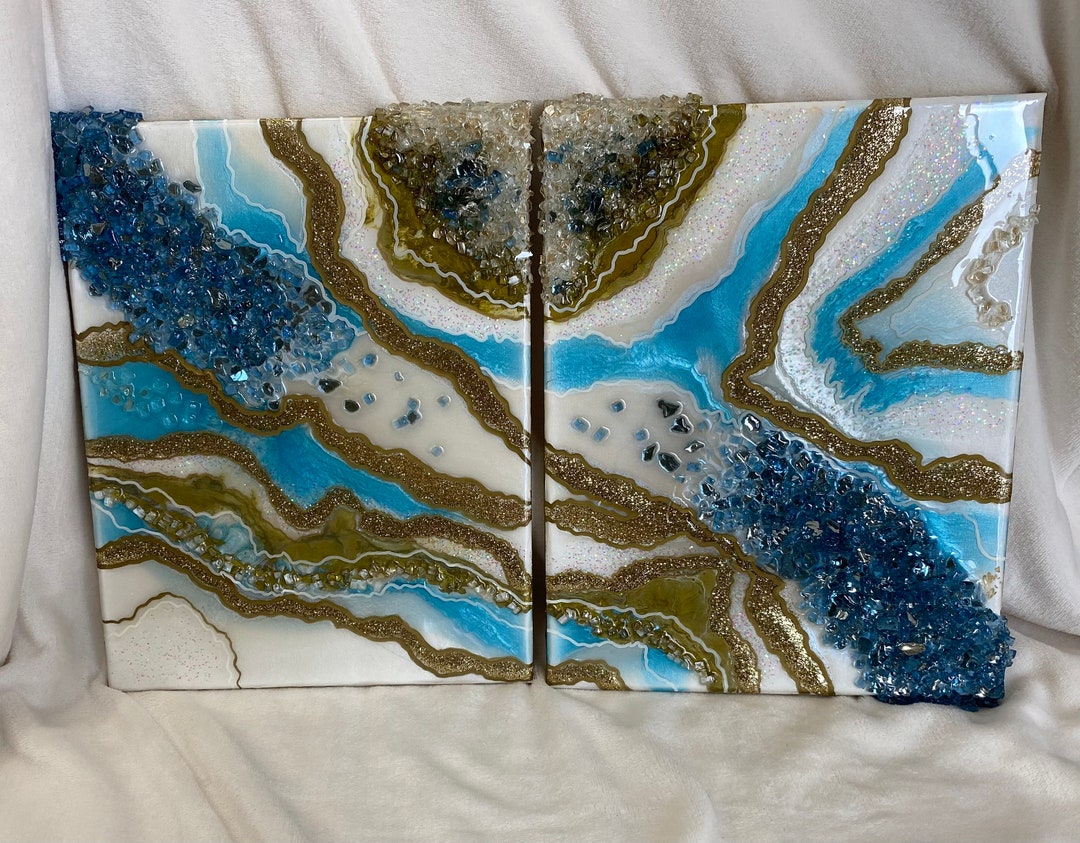 Blue and Gold Geode Inspired Wall Art Etsy