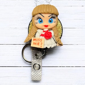 Annabelle Inspired Retractable ID Badge Reel, Nurse Badge Reel, Teacher Badge Reel, Halloween Badge Reel, Horror Badge Reel