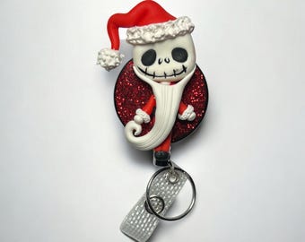 Santa Skellington Inspired Retractable ID Badge Reel, Nurse Badge Reel, Teacher Badge Reel, Christmas Badge Reel, Cute Badge Reel