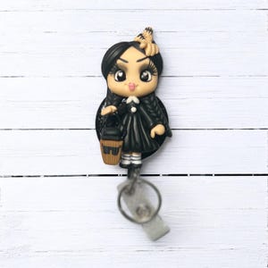 Wednesday Addams Inspired Retractable ID Badge Reel, Nurse Badge Reel, Teacher Badge Reel, Halloween Badge Reel, Horror Badge Reel