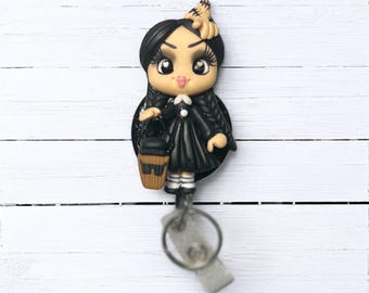 Goth Girl Inspired Retractable ID Badge Reel, Nurse Badge Reel, Teacher Badge Reel, Halloween Badge Reel