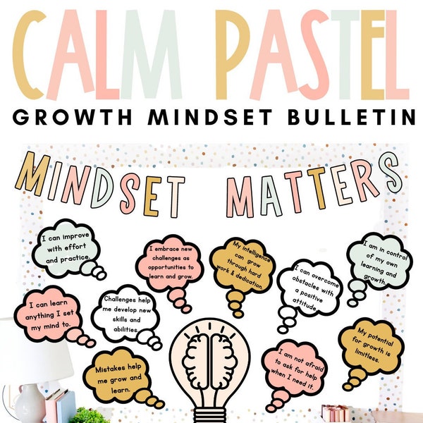 Calm Pastel Classroom Decor | Growth Mindset Bulletin Board | Editable | *NEW