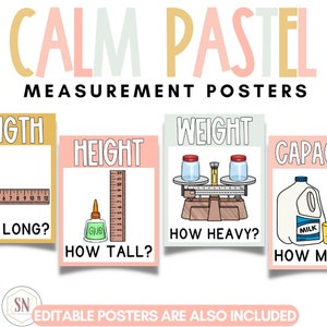 Calm Pastel Classroom Decor | Measurement Posters | Editable | *NEW