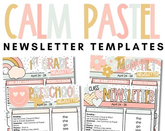 Decoración de aula en tonos pastel tranquilos / Plantillas para boletines informativos / Comunicación con los padres / Editable / *NUEVO
