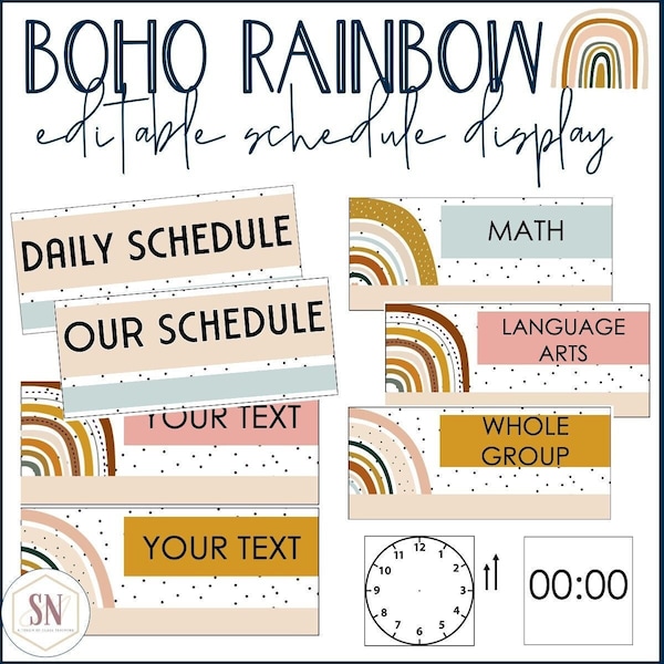 Boho Rainbow Class Schedule Display