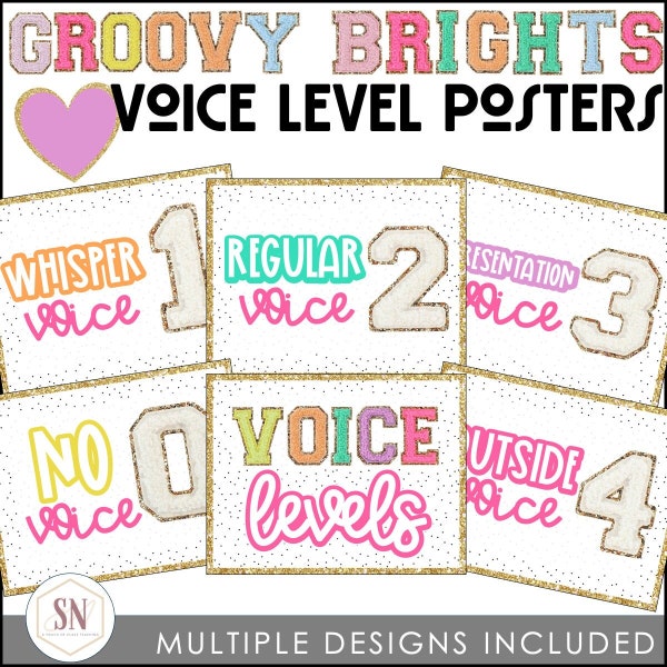 Groovy Classroom Decor | Glitter Voice Level Posters