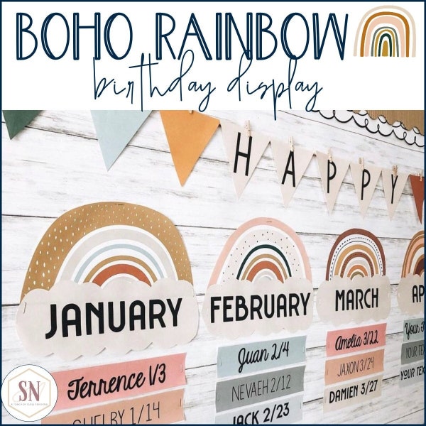 Boho Rainbow Class Birthday Display