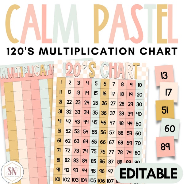 Calm Pastel Classroom Decor | 120s Chart | Editable | *NEW