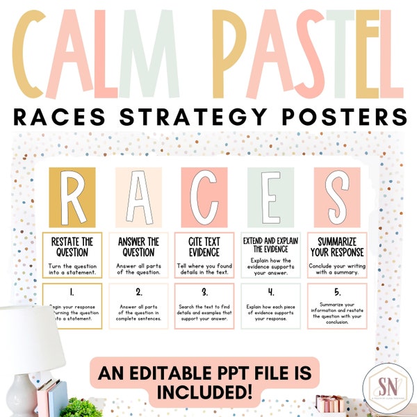Calm Pastel Classroom Decor | RACES Posters | Editable | *NEW