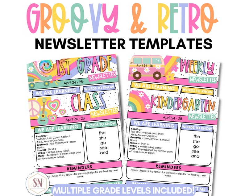 Groovy & Retro Classroom Newsletter Template | Classroom Newsletters - Etsy