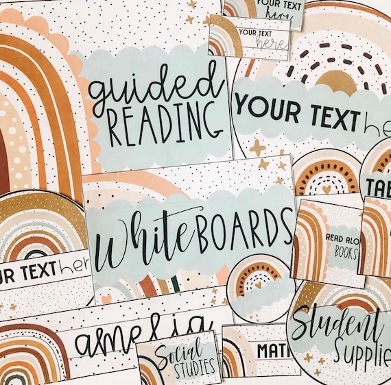 Boho Rainbow Editable Labels | Classroom Labels | Create Your Own Labels for Teachers