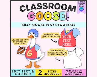 Oie de la classe sur le thème du football, Décoration de classe avec une oie rigolote, Oie de la classe, Canva
