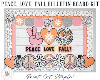 Fall Bulletin Board Kit | Transform Your Space w/ This Groovy Bulletin Board | Peace, Love, Fall | October Bulletin Board