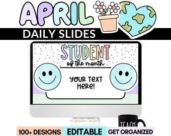 Diapositives du matin d'avril modifiables | Diapositives quotidiennes du printemps modifiables | Glissières printanières | Modèles de diapositives pour la classe | Diapositives modifiables pour la classe