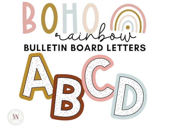 Bulletin Board Letters Boho Rainbow Classroom Deco