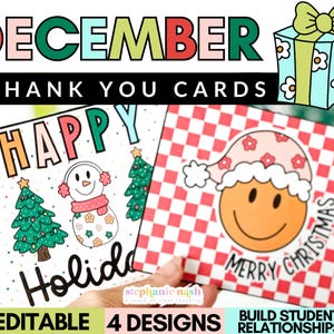 Tarjetas de agradecimiento navideñas / Etiquetas para regalos navideños / Tarjetas festivas / Regalos para estudiantes / Regalos navideños para estudiantes / Aula navideña