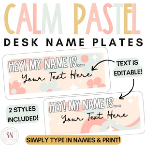 Calm Pastel Classroom Decor | Desk Name Plates | Editable |