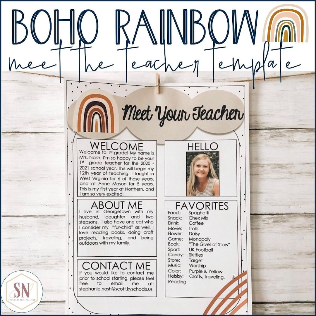 Boho Rainbow Meet the Teacher Templates Etsy Canada