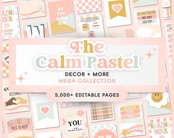 Calm Pastel Classroom Decor Bundle Editable | Ultimate Mega Classroom Decor Bundle | 5,000+ Pages! Groovy Classroom Decor | Retro | Calming