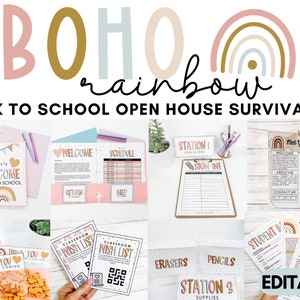 Boho Rainbow Back to School Open House Survival Kit! | Boho Rainbow Classroom Theme | Neutral Rainbow
