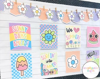 Tablón de anuncios de fin de año / Carteles para el aula de verano / Ideas para tablones de anuncios / Tablón de anuncios de verano / Carteles para el aula imprimibles