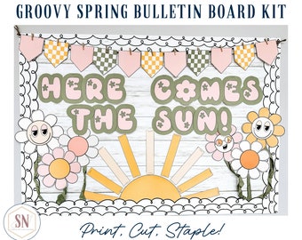 Groovy Spring Bulletin Board Board | April Sun & Flowers Bulletin Kit