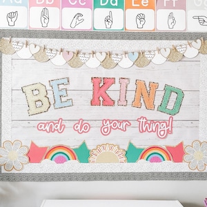 Kindness Bulletin Boards | Be Kind Bulletin Board | Varsity Patch Letters | Chenille Letters | Bulletin Board Ideas