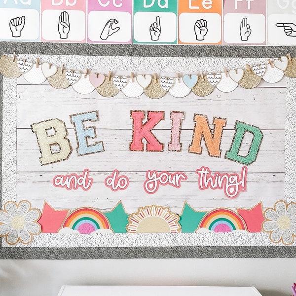 Kindness Bulletin Boards | Be Kind Bulletin Board | Varsity Patch Letters | Chenille Letters | Bulletin Board Ideas