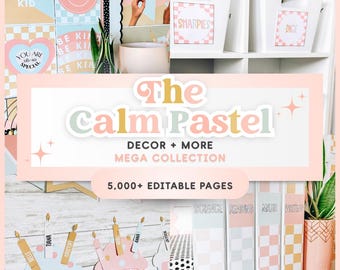 Calm Pastel Classroom Decor Bundle Editable | Ultimate Mega Classroom Decor Bundle | 5,000+ Pages! Groovy Classroom Decor | Retro | Calming