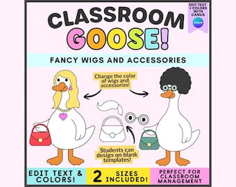Oie de classe, perruques et accessoires pour un tableau d'affichage d'oie rigolote, modifiable