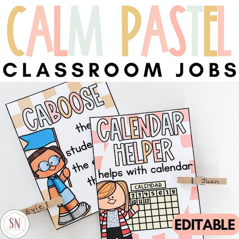 Calm Pastel Classroom Decor | Classroom Jobs Kit | Editable | *NEW - Etsy