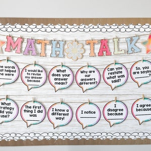 Groovy Classroom Decor | Math Talk Bulletin Board + Student Cards