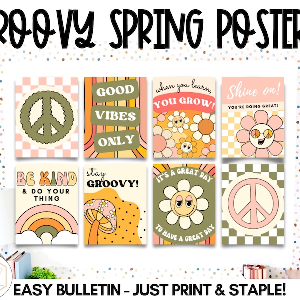 Groovy Spring Classroom Posters | April Retro Flowers Printable Classroom Posters