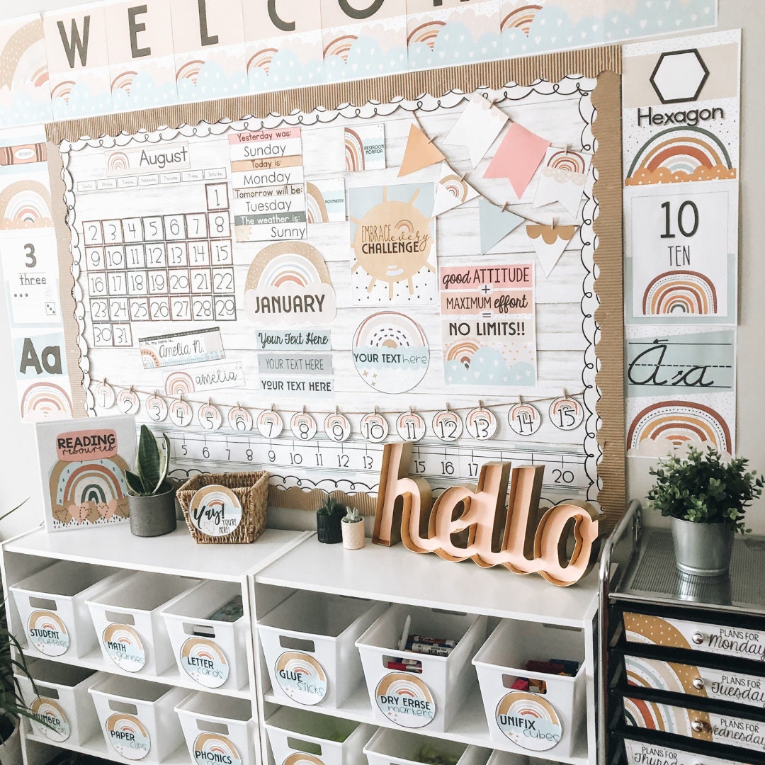Boho Rainbow Classroom Decor | Neutral Rainbow Decor Bundle 3,000+ Page ...