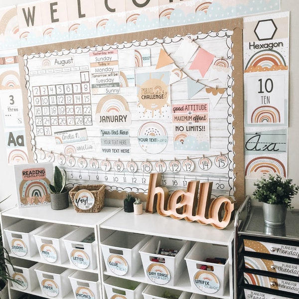 Boho Rainbow Classroom Decor | Neutral Rainbow Decor Bundle 3,000+ Page Mega Bundle! | Classroom Theme Ideas | Boho Classroom Decor