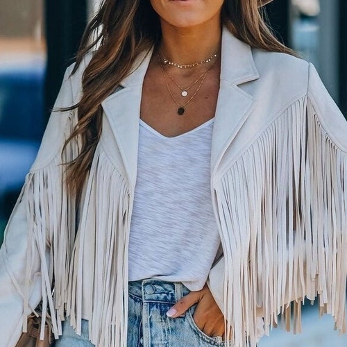 Women's Pure White Genuine Soft Leather Fringe Jacket - Etsy