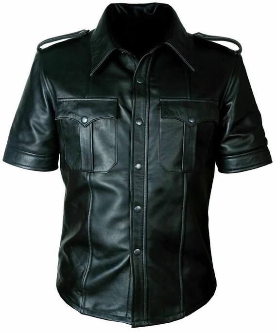 Transición Aclarar taburete Camisa de cuero genuino de policía de estilo militar negra - Etsy México