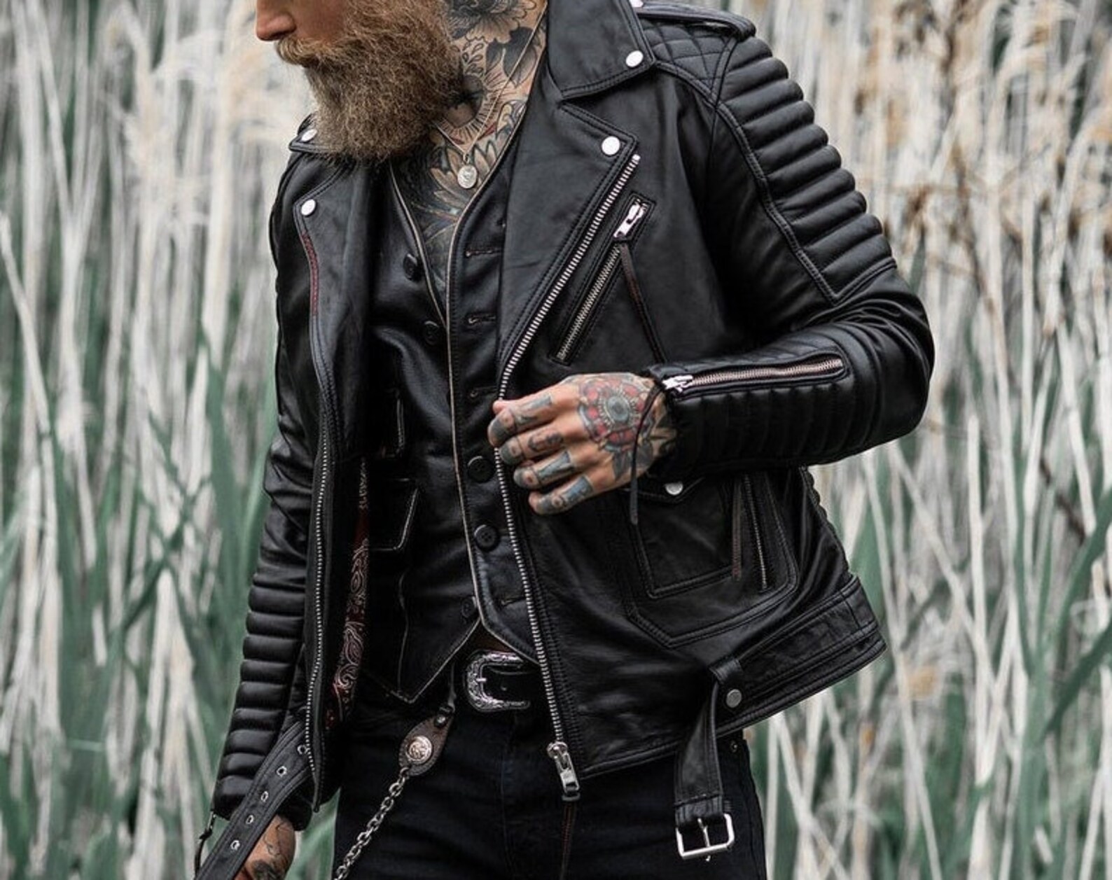 Men's Black Quilted Leather Biker Jacket Real Lambskin - Etsy